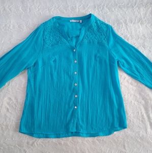 Notations Lace Button Down Top